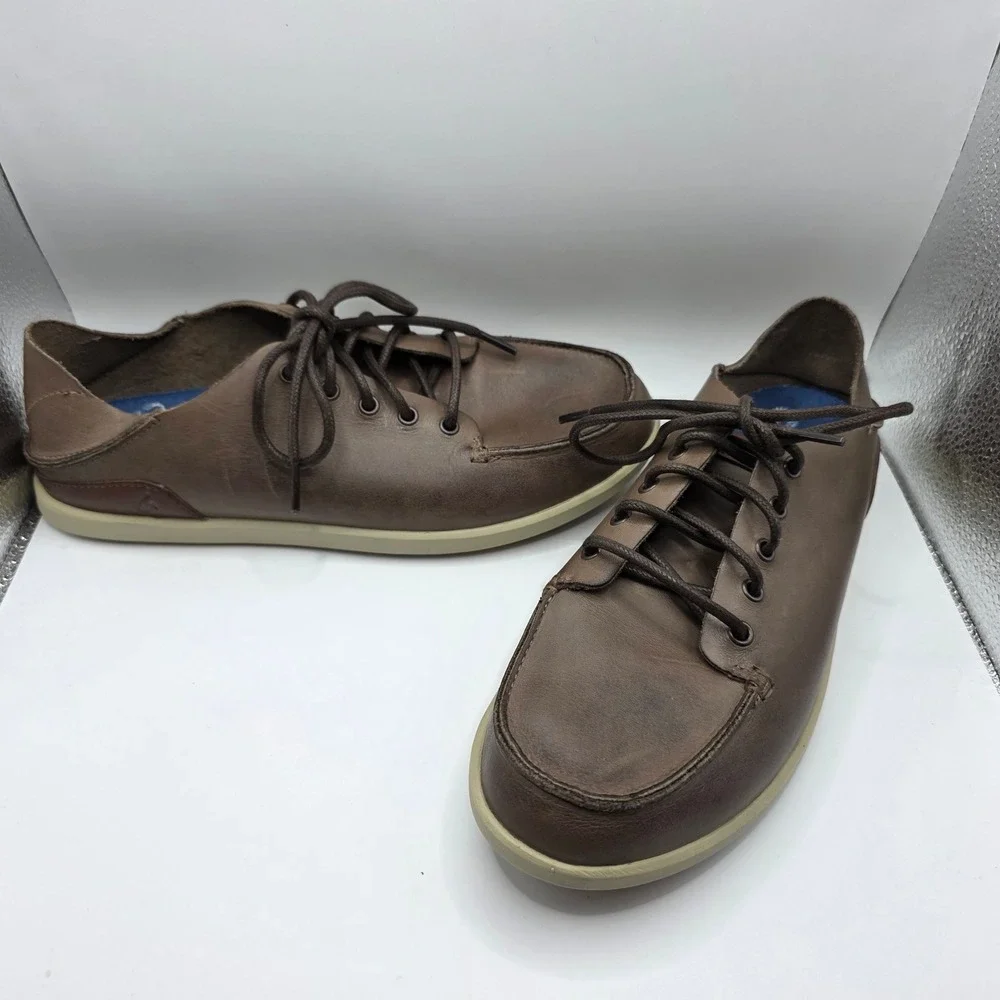 OluKai Nalukai Brown Leather Lace Up Shoes‎ Mens 9 Drop-In Heel 10378-6Z21